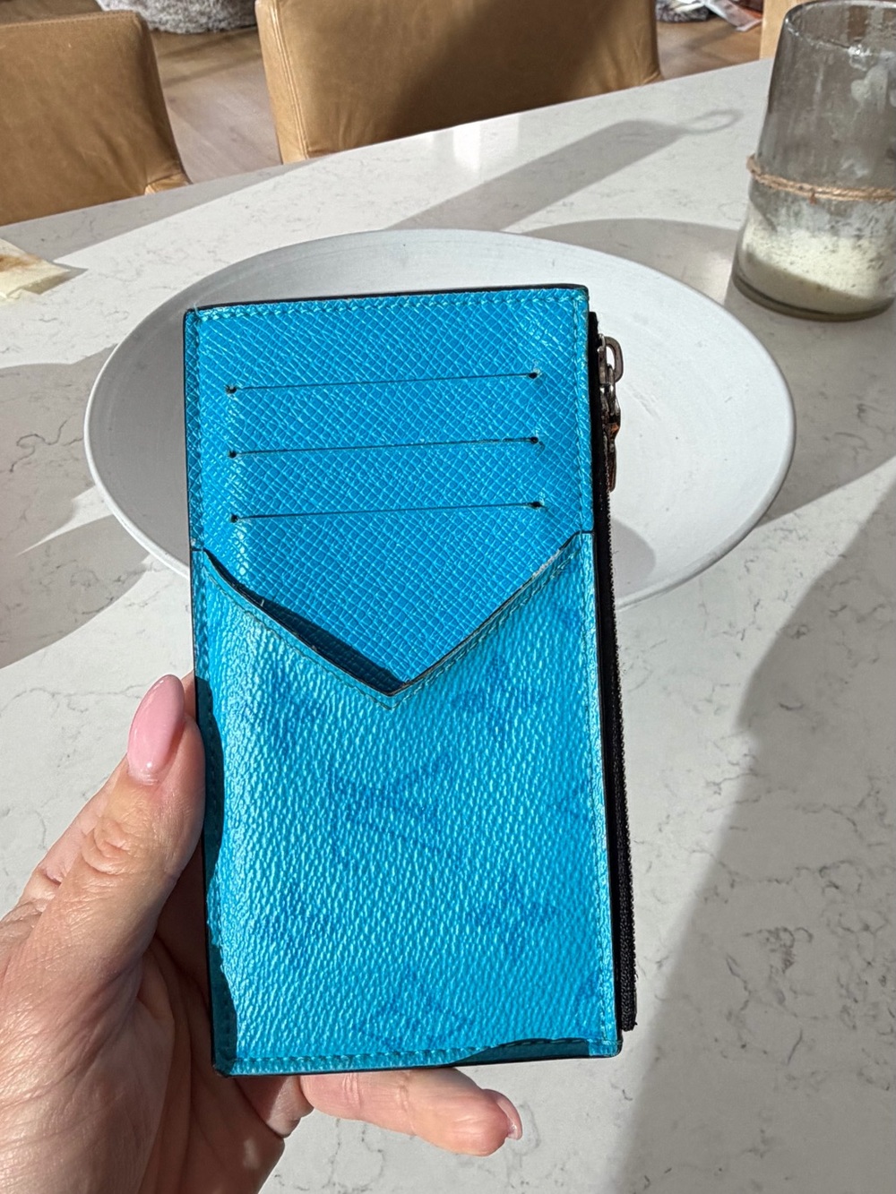 Authentic Louis Vuitton Turquoise Blue  monogram Leather Card Holder Wallet